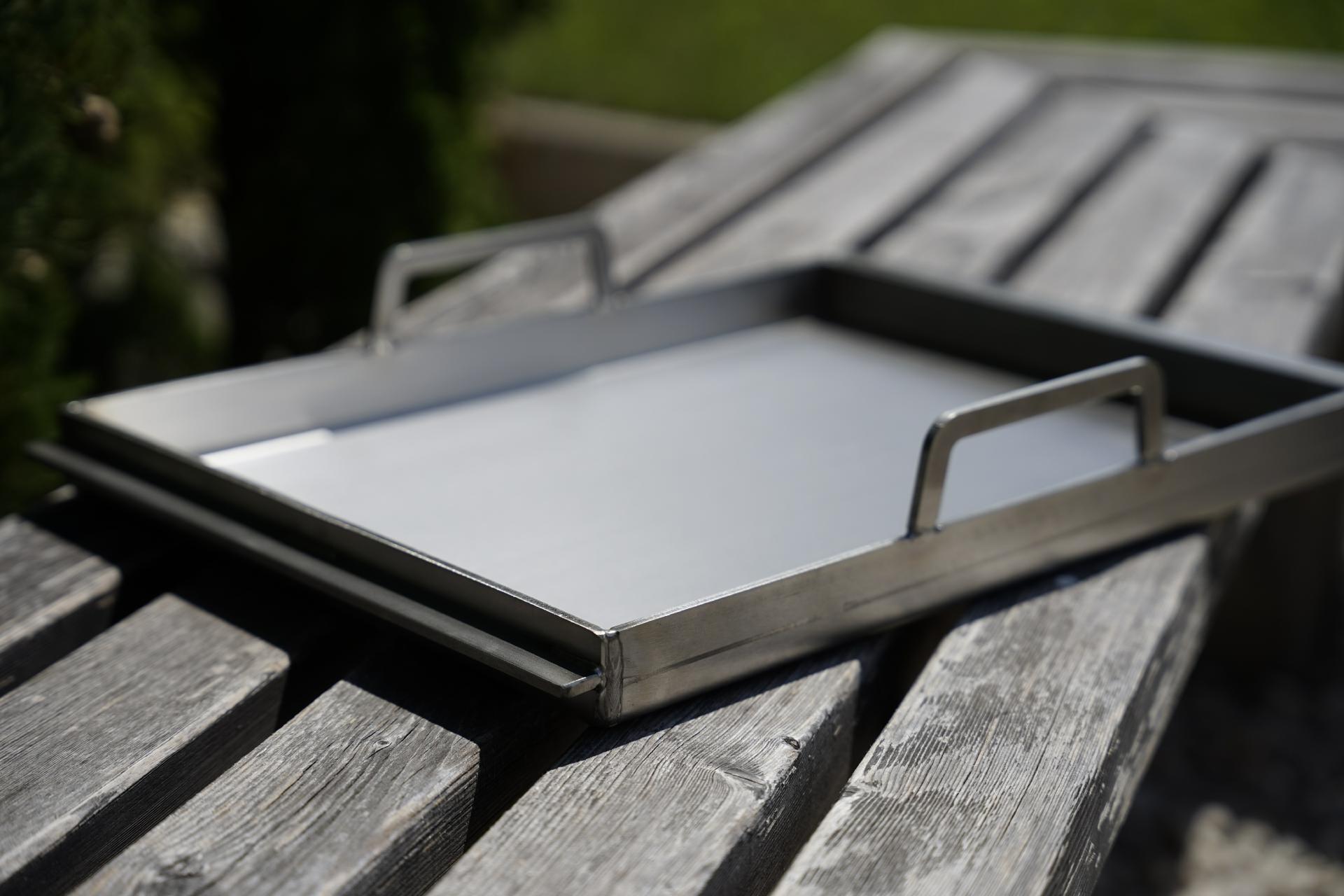 EINHÄNGEPLANCHA 6 mm nach Maß Breite 300 mm Edelstahl Grillpfanne Einhänge-Plancha