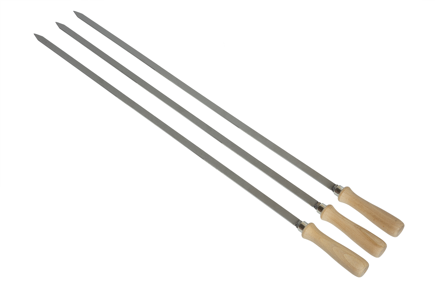 Edelstahl Spieß 12x780 mm mit geschraubten 110 mm Holzgriff Steckerlfisch Fisch Spieße Grillspieß