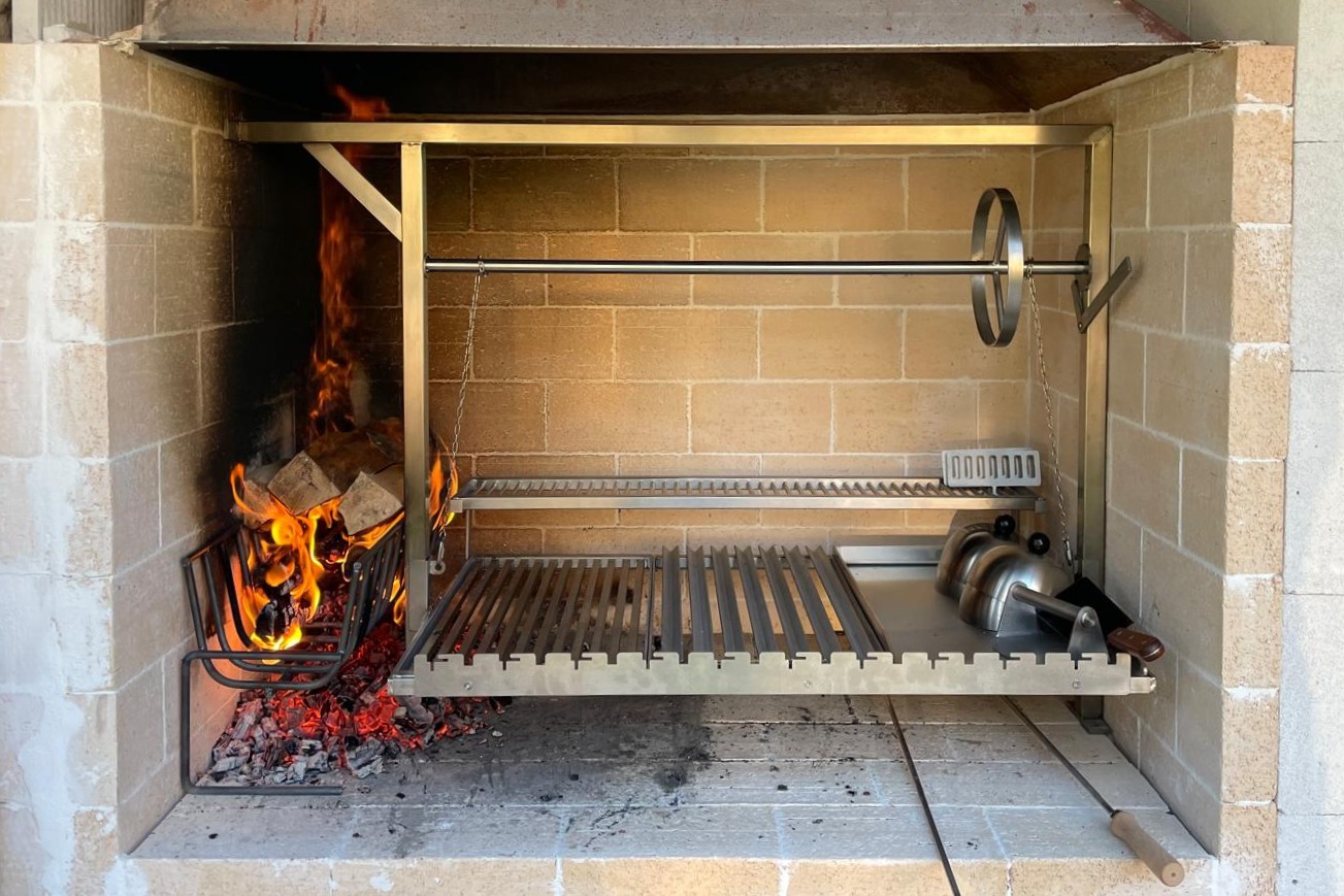 Argentinischer Asado Grill Edelstahl Grillgestell Aufsatz mit Kurbel