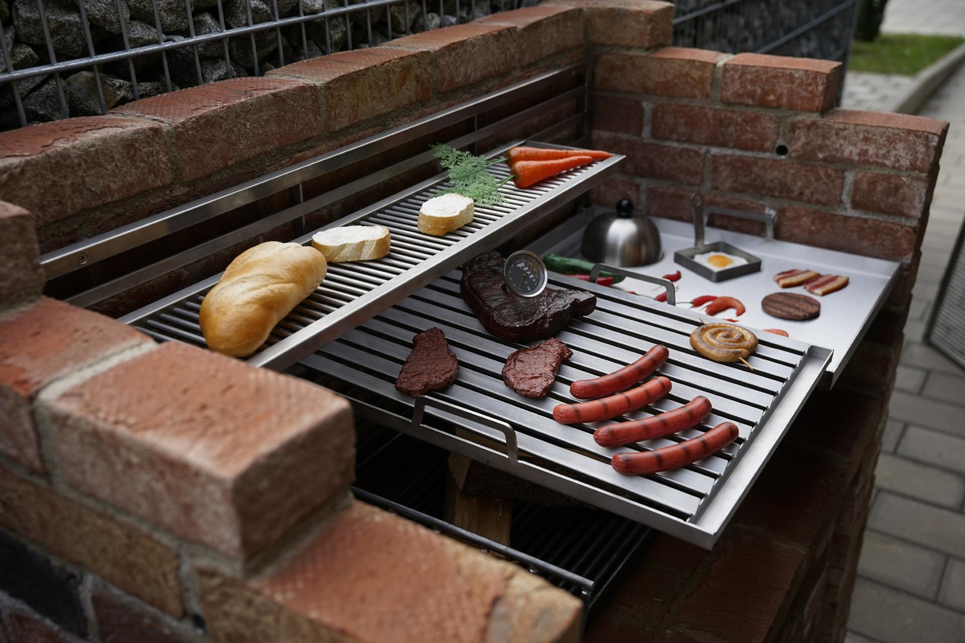 Plancha für Einklink-Grillgestell nach Maß 450 mm Breite Edelstahl Grillpfanne Grillplatte 45cm