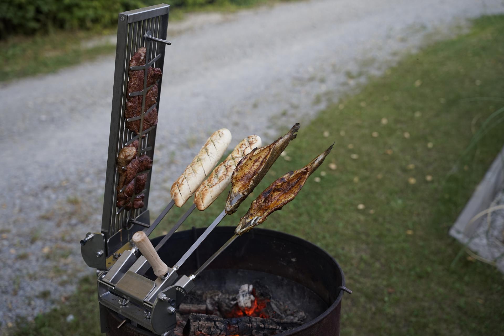 Spießeinsatz für Steckerlfisch passend für Flammlachshalter mit Rastverstellung Set