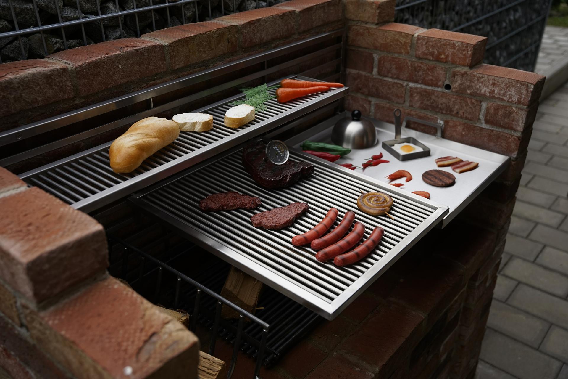 Plancha für Einklink-Grillgestell nach Maß 300 mm Breite Edelstahl Grillpfanne Grillplatte 30cm