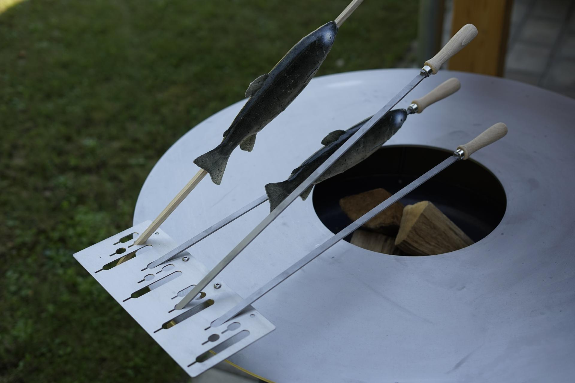 Set 6 Klemmhalter Feuerplatte 4er / Steckerlfisch Fisch Halter Spießhalter