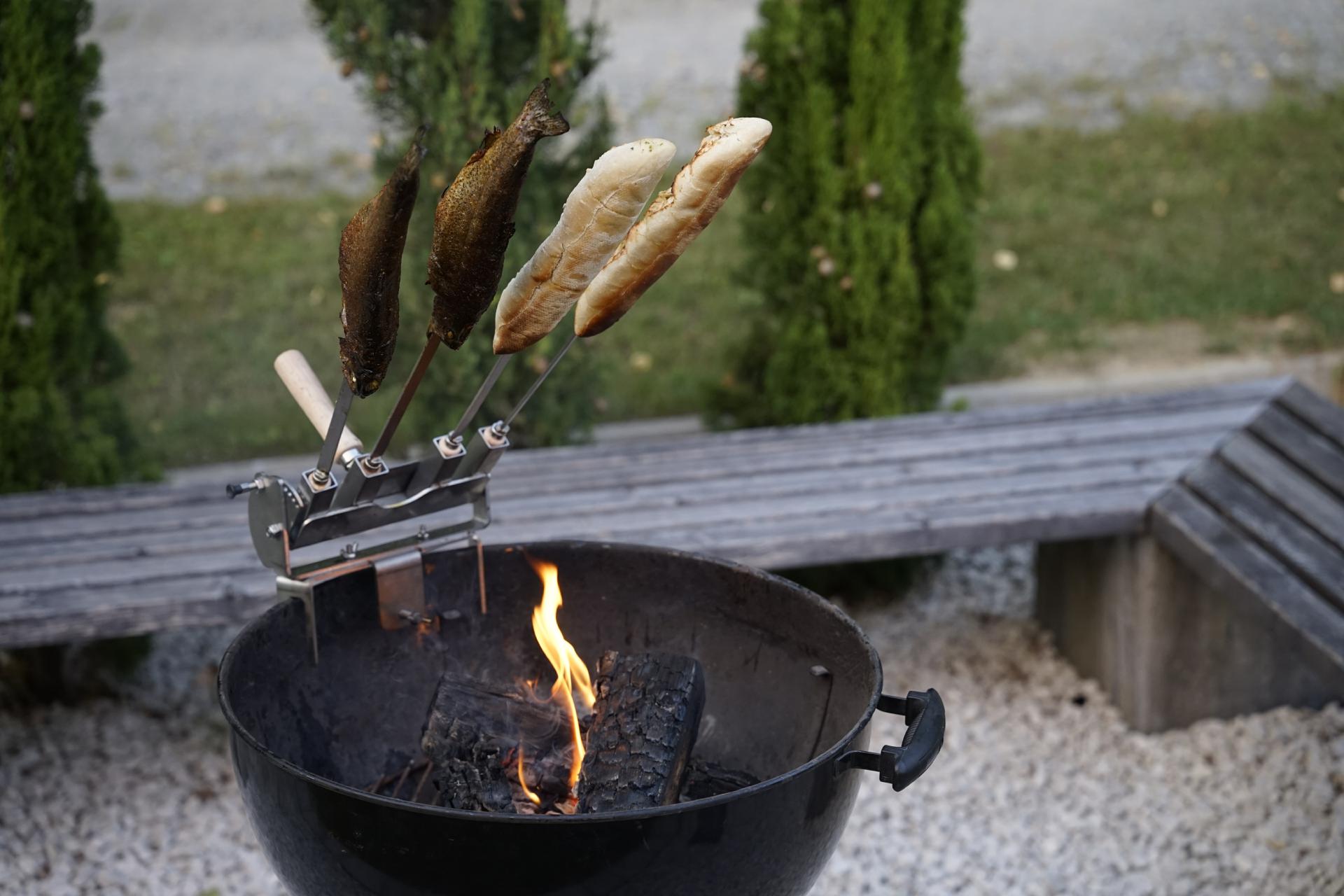 Spießeinsatz für Steckerlfisch passend für Flammlachshalter mit Rastverstellung Set