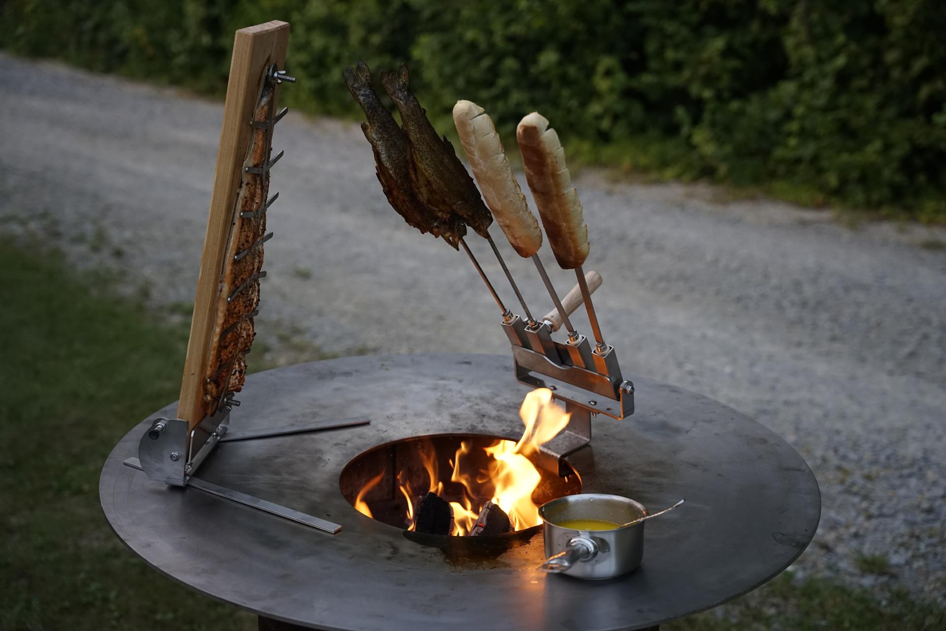 Spießeinsatz für Steckerlfisch passend für Flammlachshalter mit Rastverstellung Set