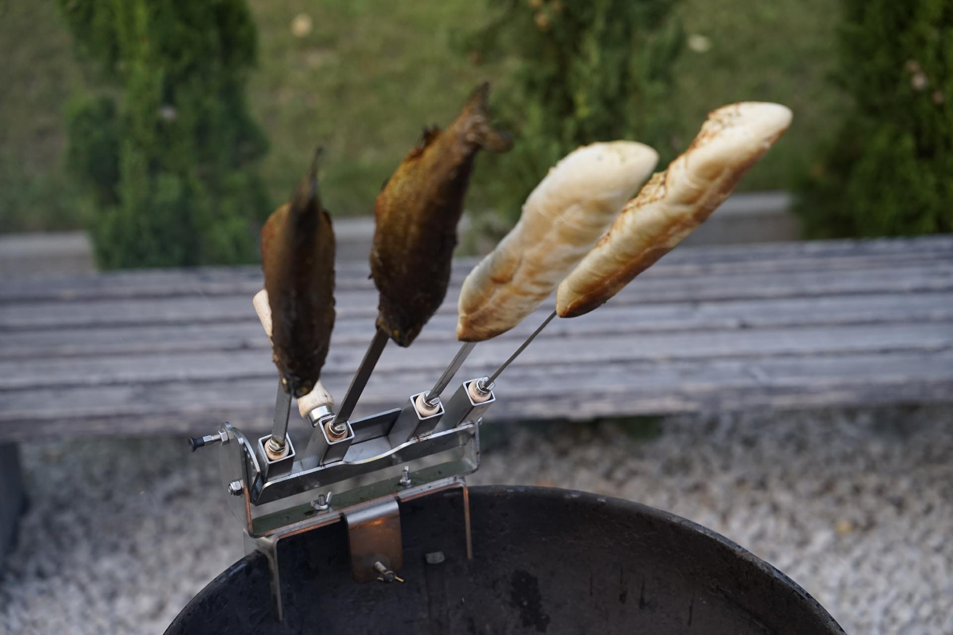Spießeinsatz für Steckerlfisch passend für Flammlachshalter mit Rastverstellung Set