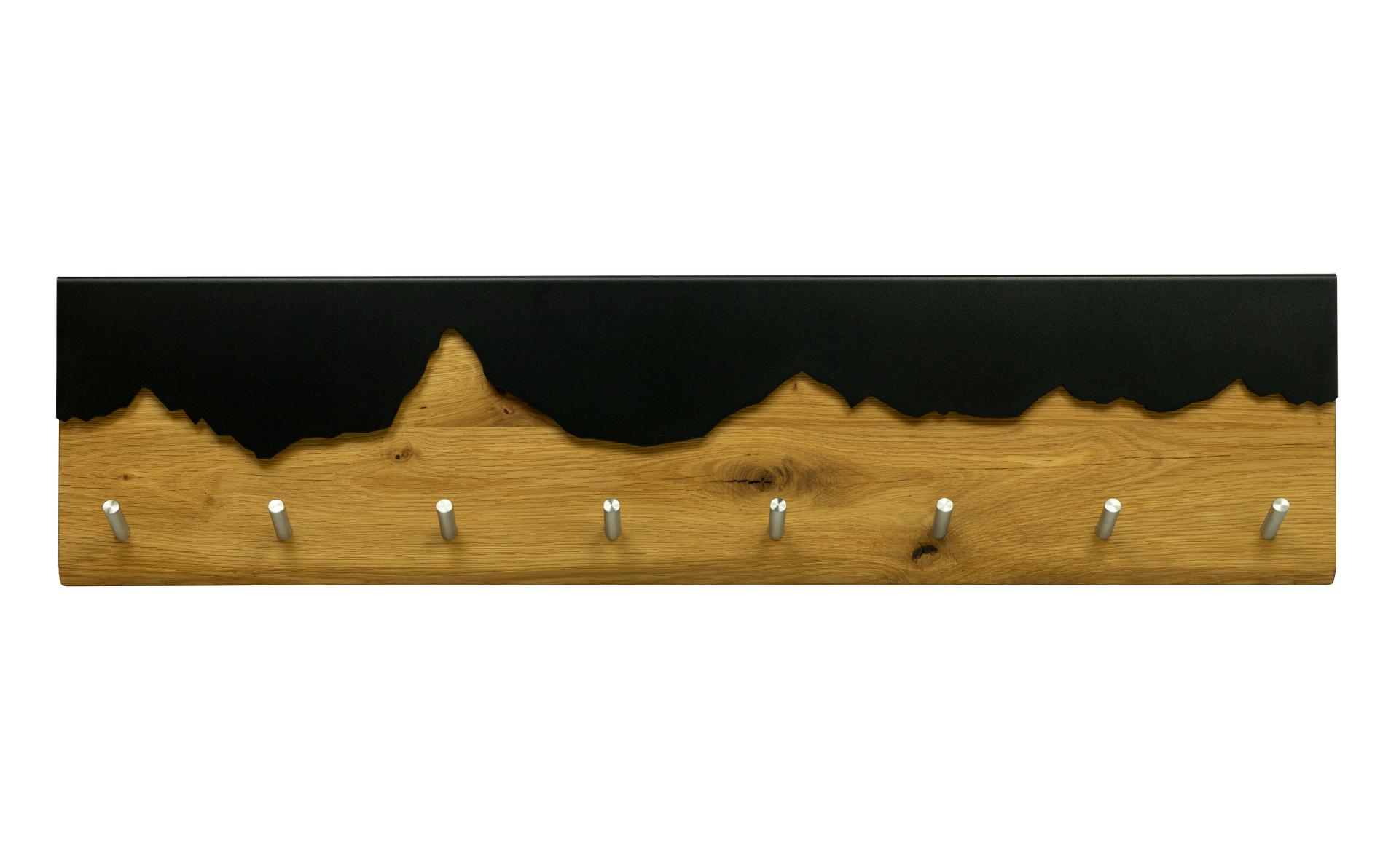 KiWo Wandgarderobe Mountain Eiche Astig Hakenleiste Massivholz mit Bergrelief 79 x 19 cm