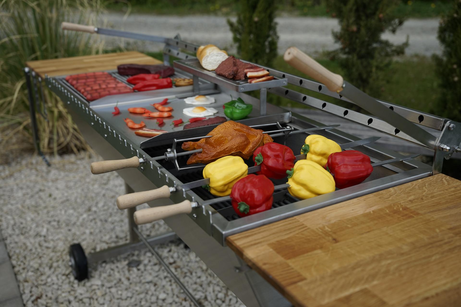 Edelstahl Spieß 12x680 mm mit geschraubten 110 mm Holzgriff Steckerlfisch Fisch Spieße Grillspieß