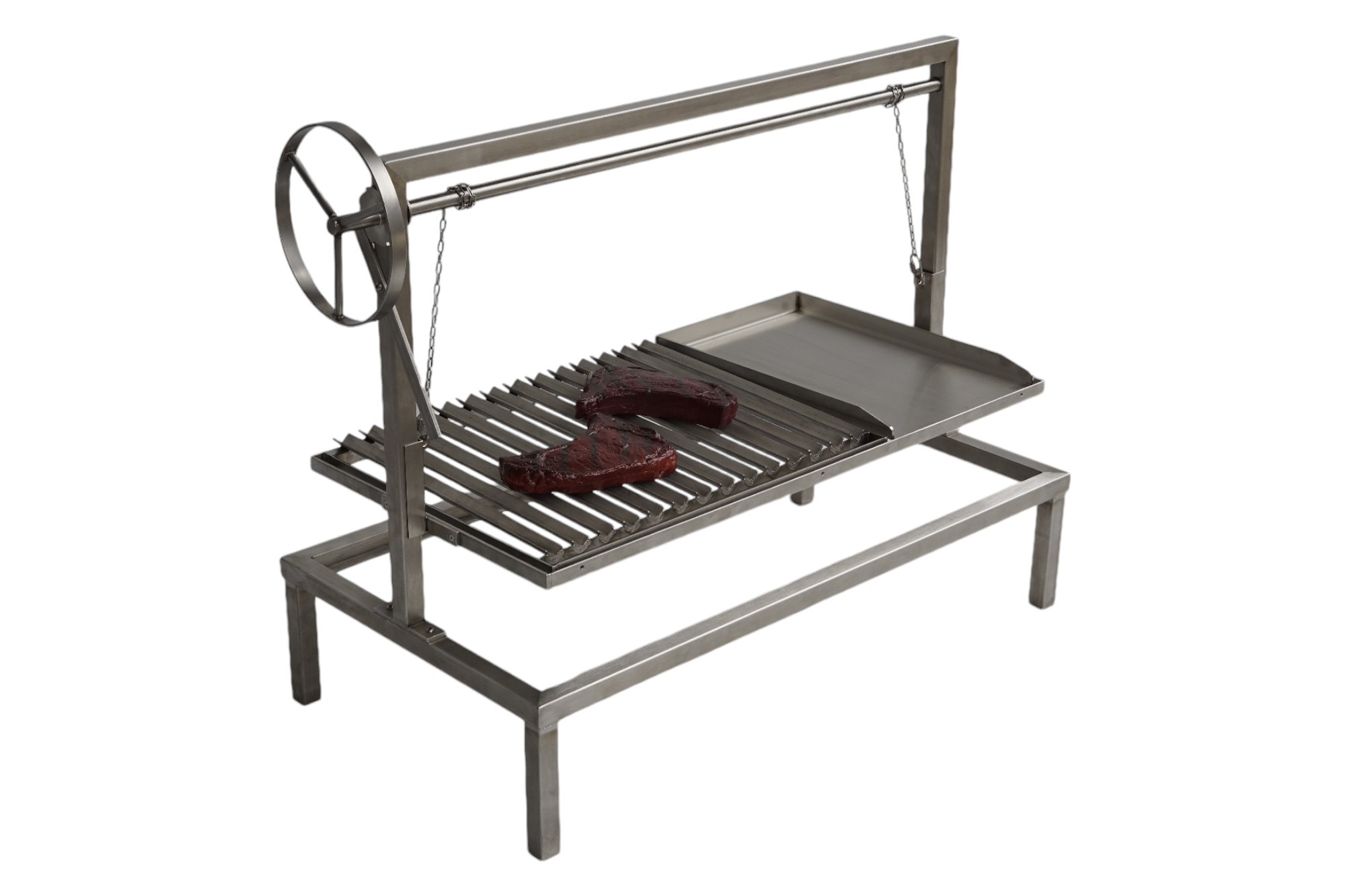 Argentinischer Asado Grill Edelstahl Grillgestell Aufsatz mit Kurbel