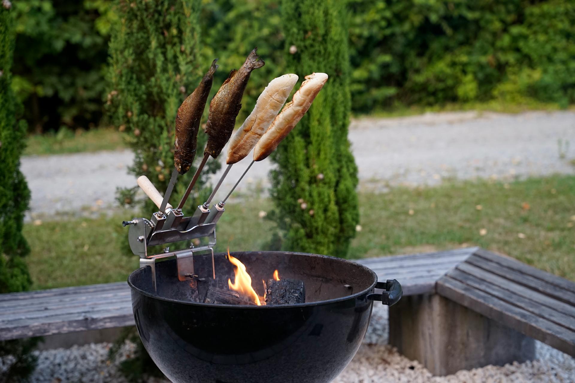 Spießeinsatz für Steckerlfisch passend für Flammlachshalter mit Rastverstellung Set