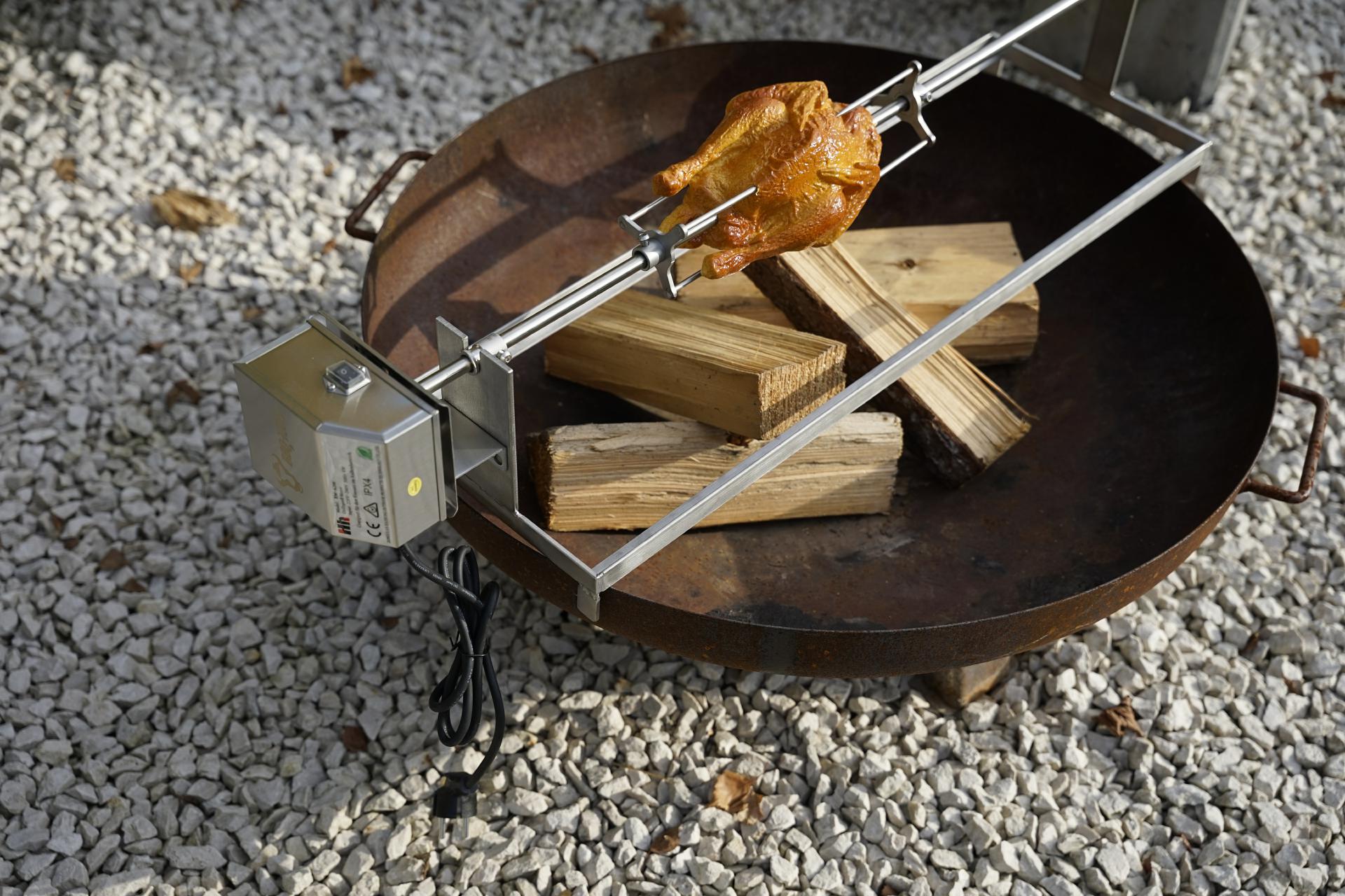 Grill frame – rotisserie attachment – rotating spit – rotisserie – stainless steel – fire bowl