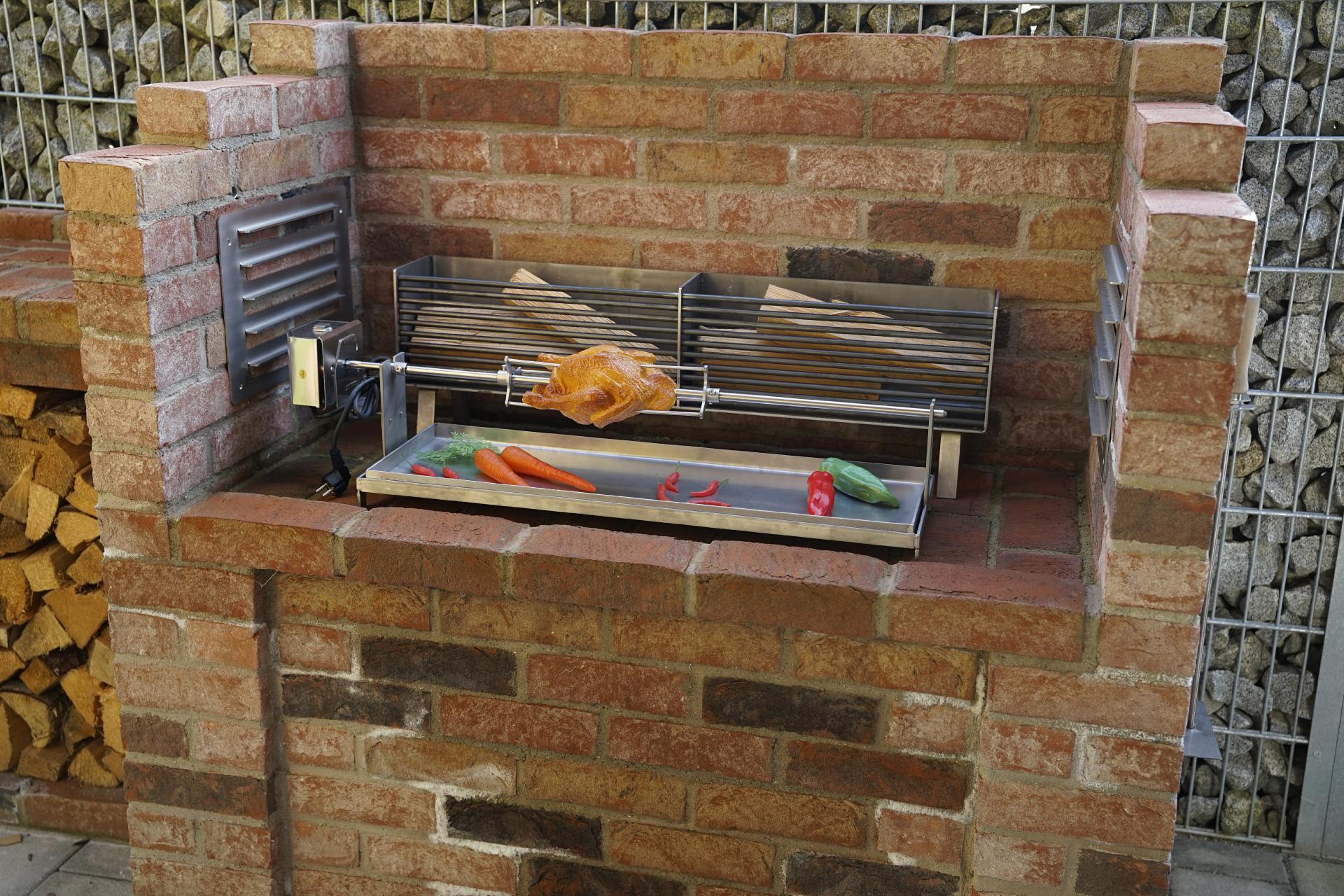 Grill frame – rotisserie attachment – rotating spit – rotisserie – stainless steel – fire bowl