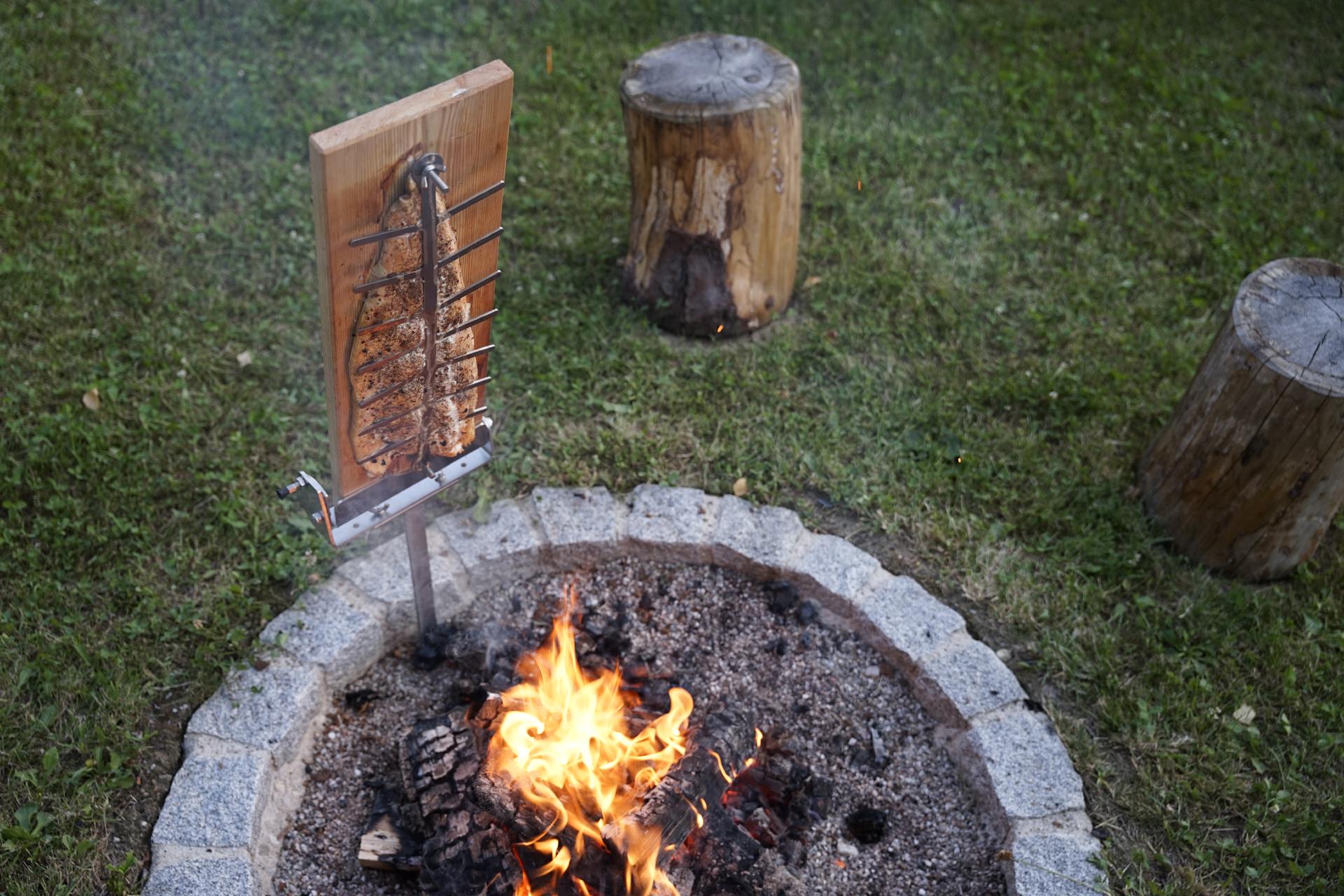 Set 4 Erdspieß Flammlachsbrett Flammlachs