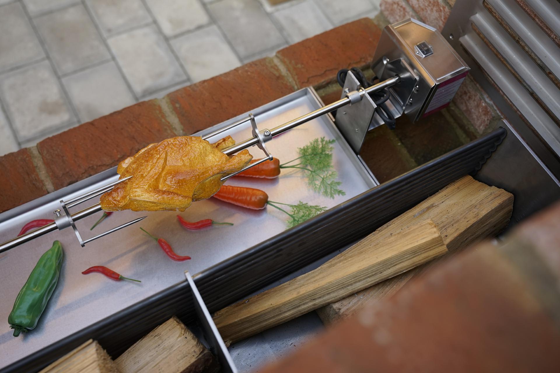 Grill frame – rotisserie attachment – rotating spit – rotisserie – stainless steel – fire bowl