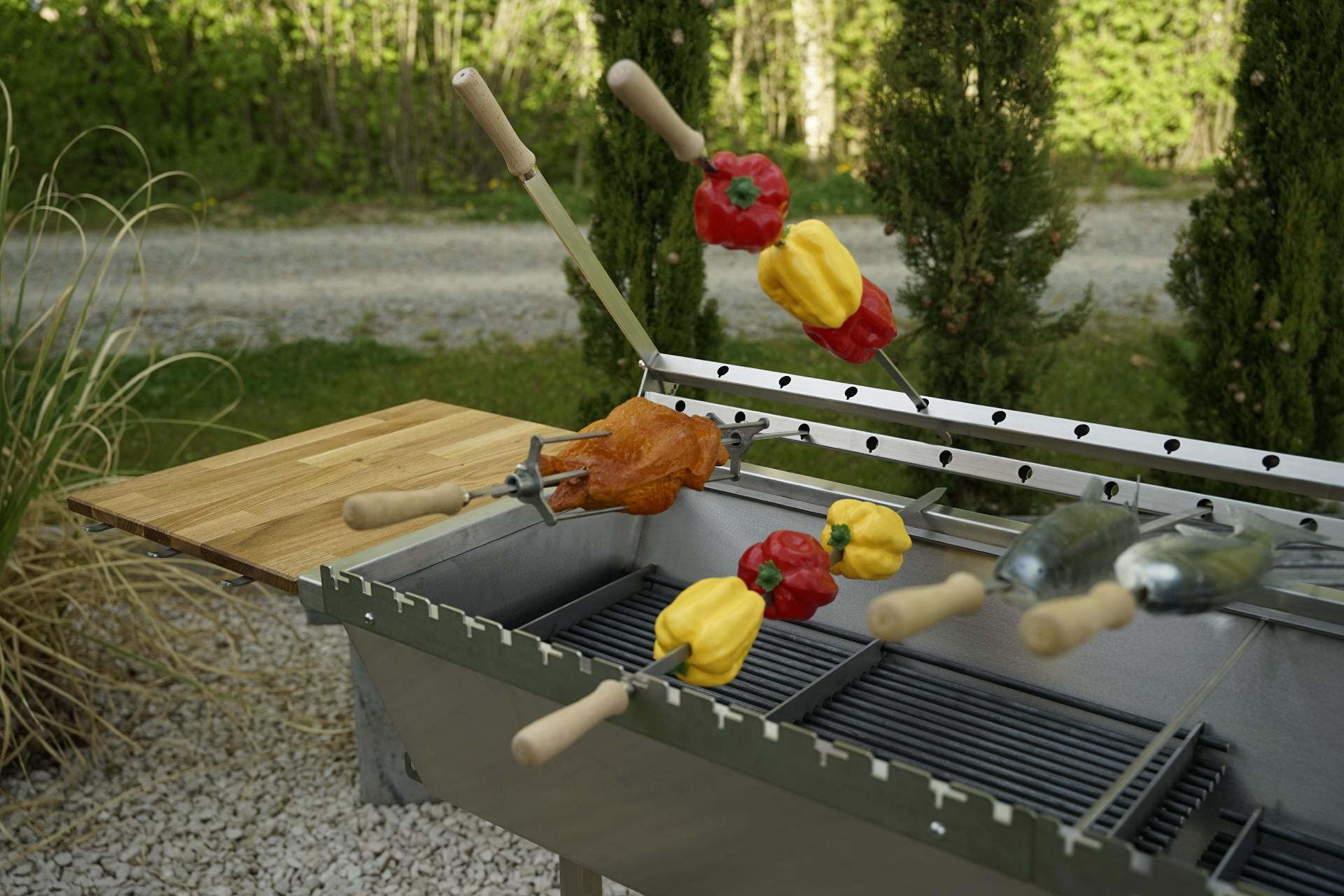 Edelstahl-grill Steckerlfischgrill XXL Holzkohle Gastro Holzkohlegrill