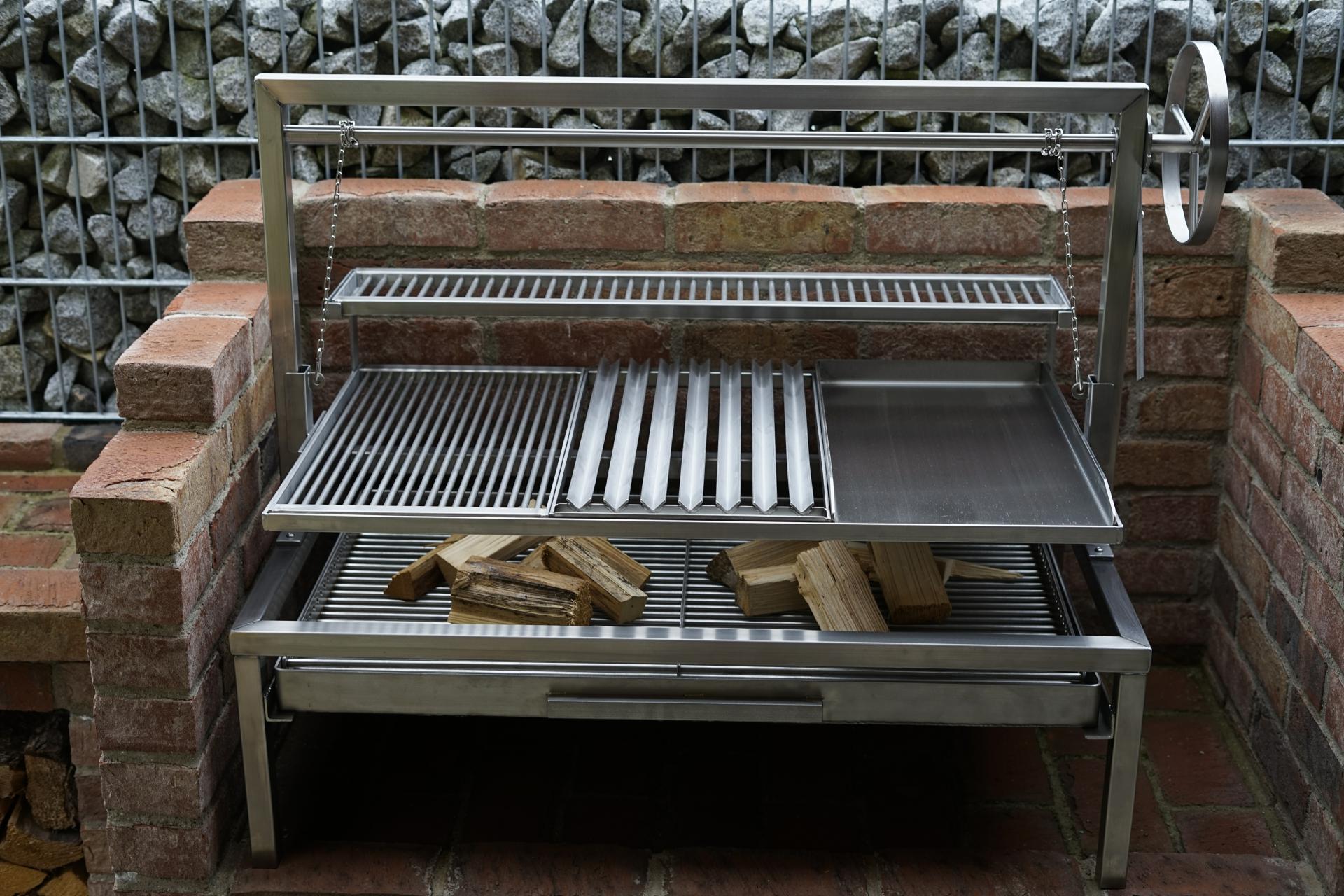 Argentinischer Asado Grill Edelstahl Grillgestell Aufsatz mit Kurbel
