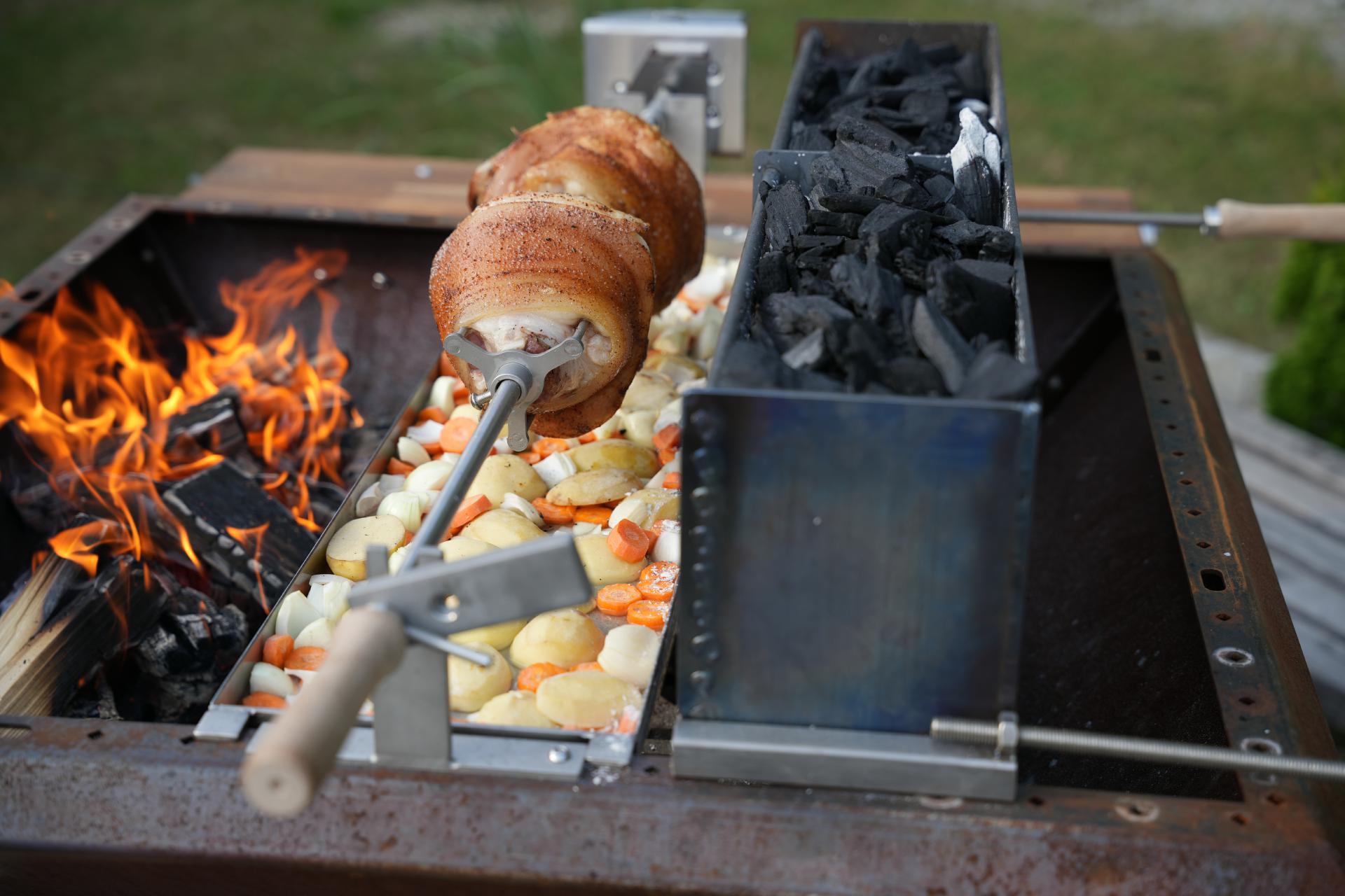 PROFI Drehspieß nach Maß Grillspieß Vierkant Aufnahme Edelstahl Drehantrieb Rotisserie