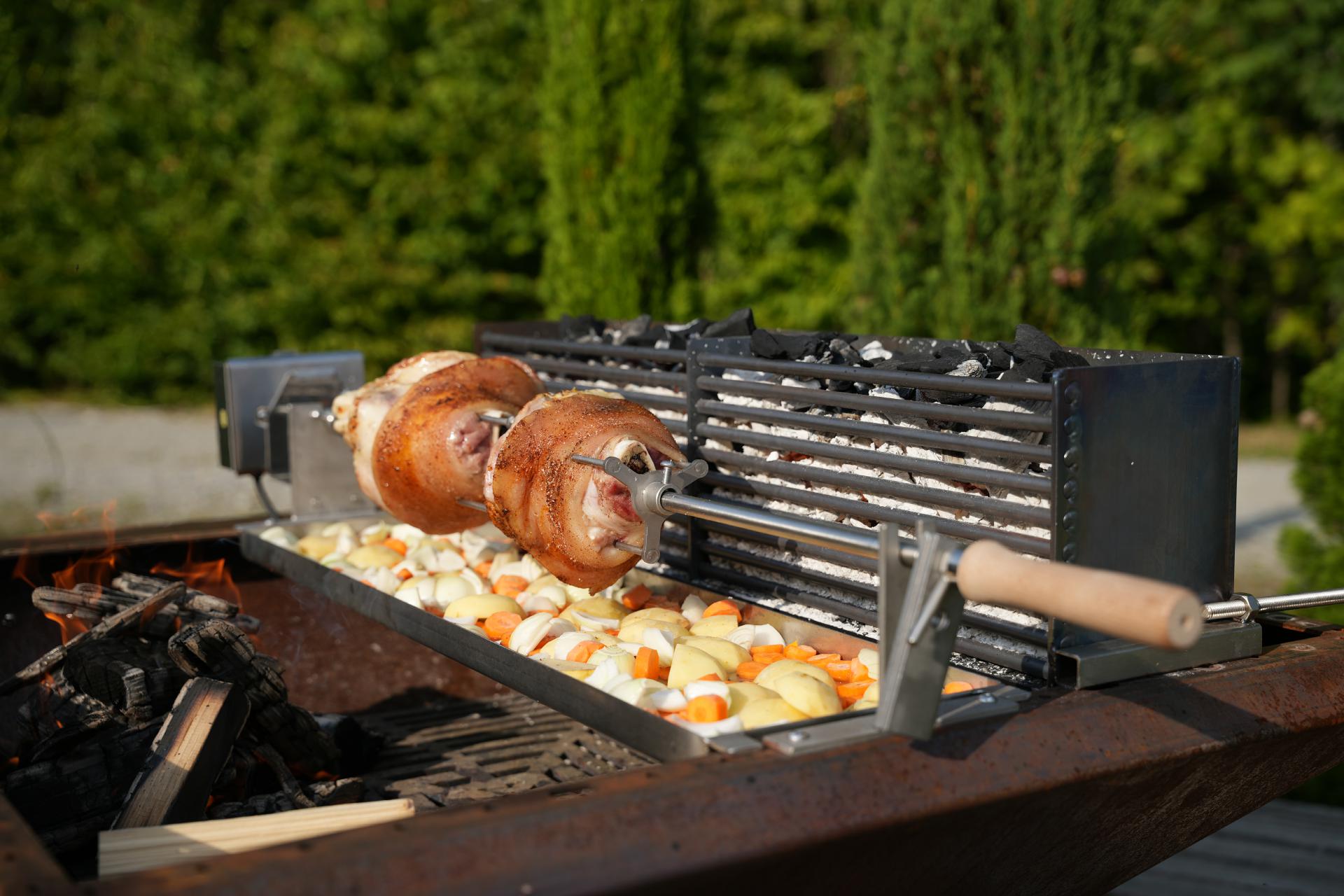 PROFI Drehspieß nach Maß Grillspieß Vierkant Aufnahme Edelstahl Drehantrieb Rotisserie