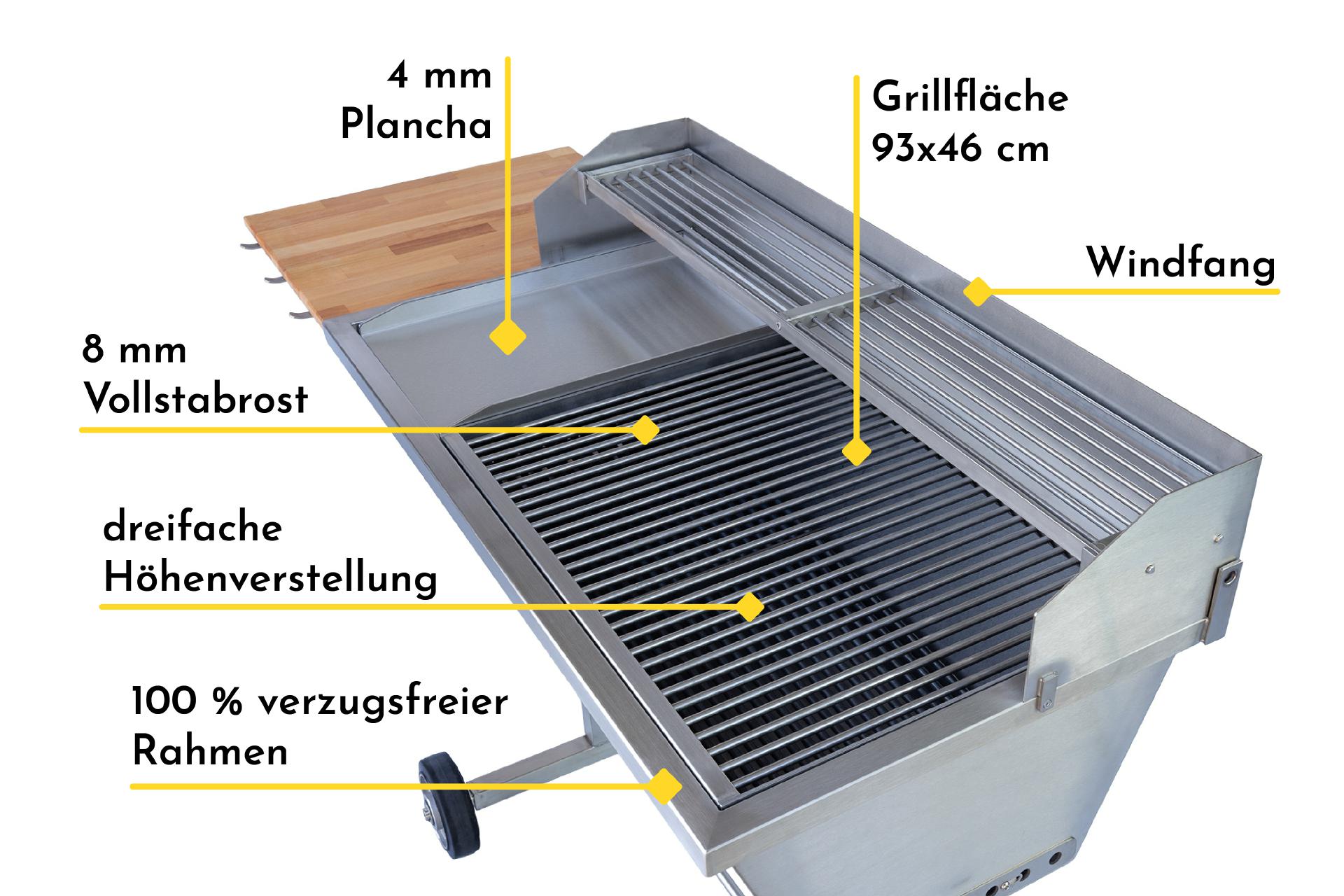 Holzkohlegrill MODELL MÜNCHEN Familiengrill Edelstahlgrill Gastrogrill Edelstahl Grill