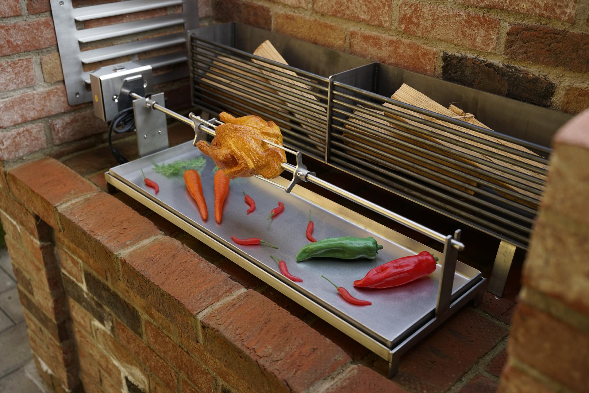 Grill frame – rotisserie attachment – rotating spit – rotisserie – stainless steel – fire bowl
