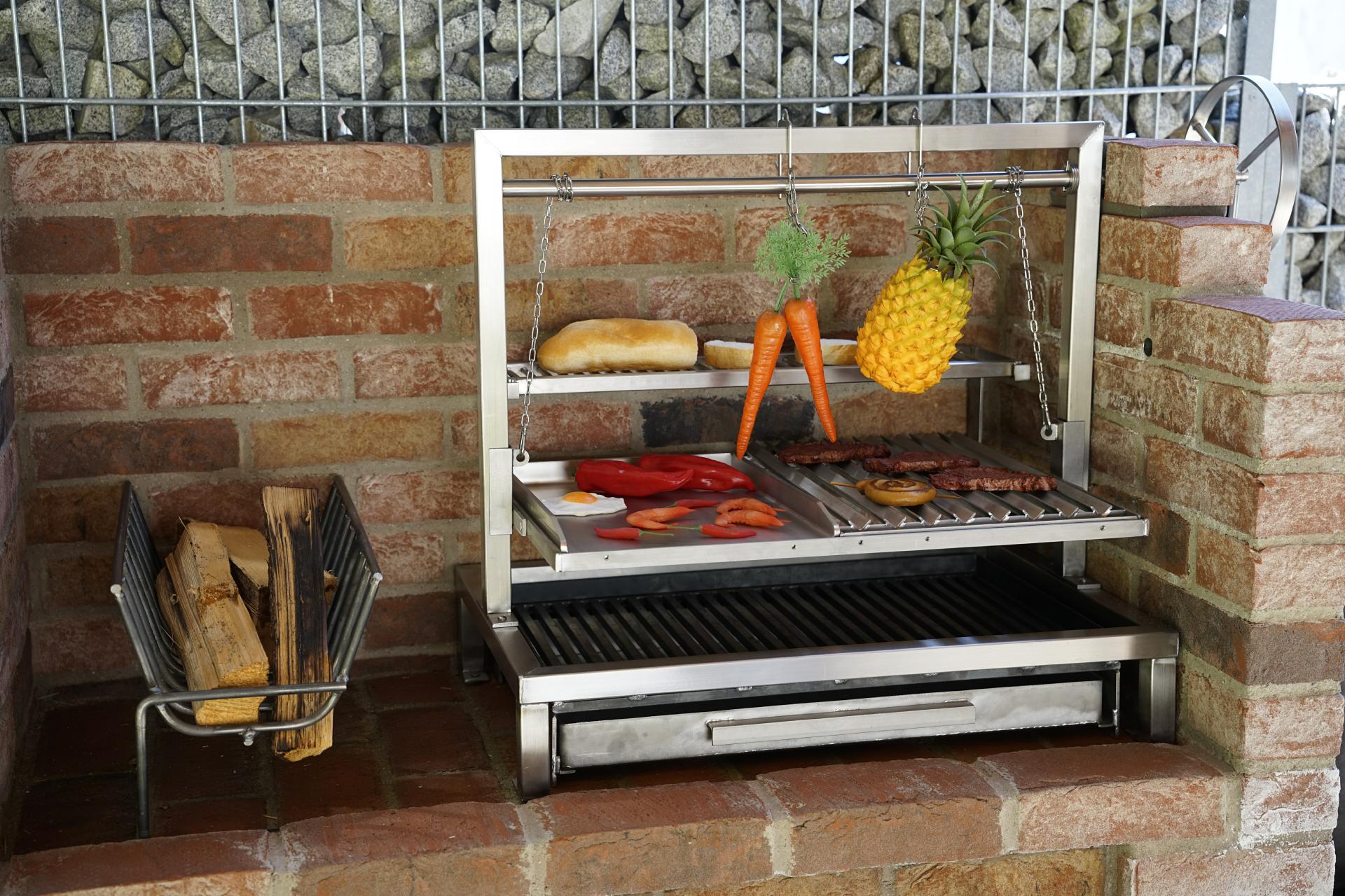 Argentinischer Asado Grill Edelstahl Grillgestell Aufsatz mit Kurbel