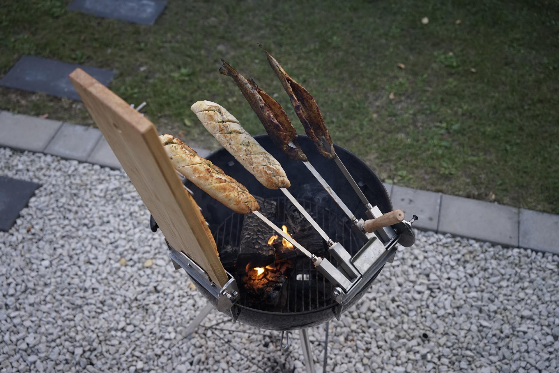 Spießeinsatz für Steckerlfisch passend für Flammlachshalter mit Rastverstellung Set