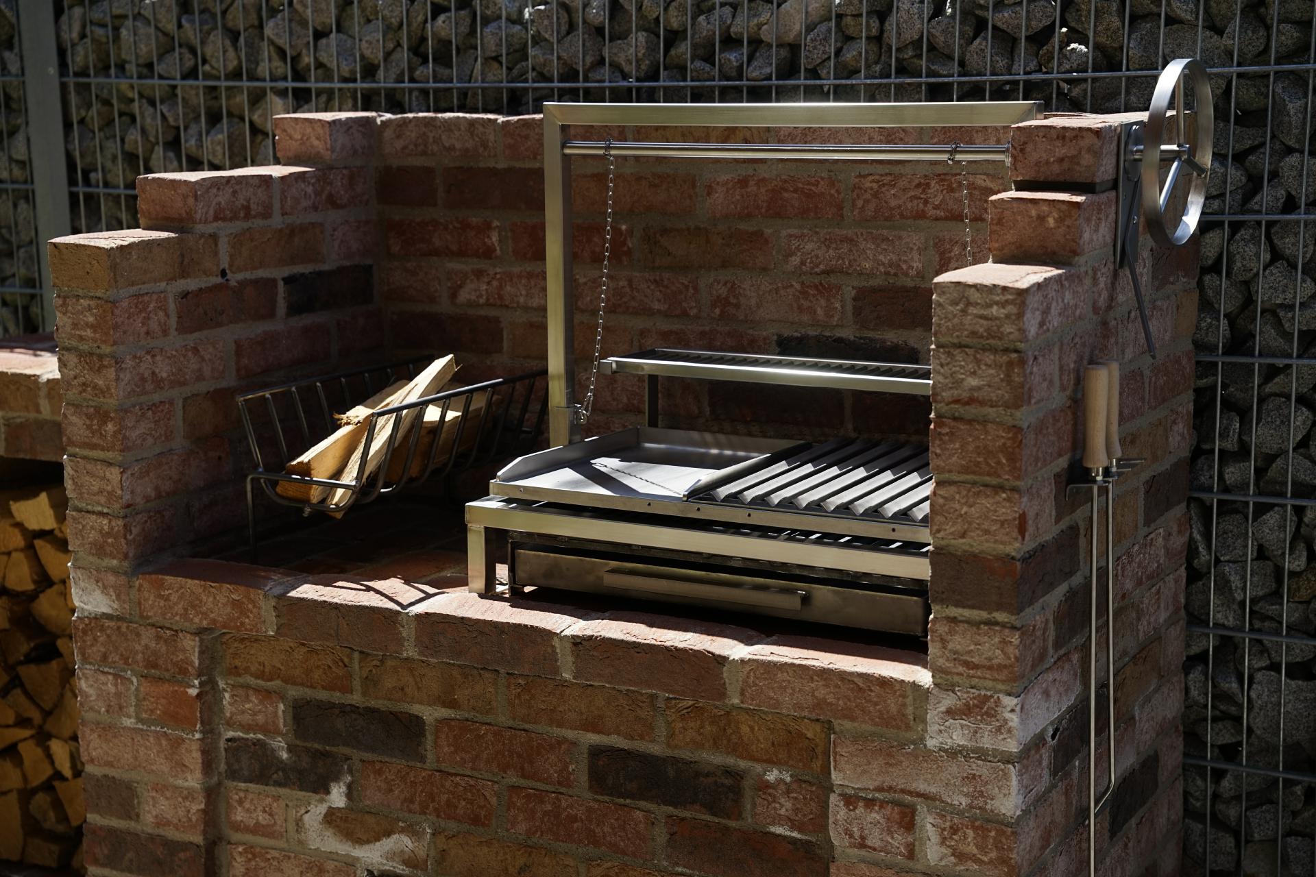 Argentinischer Asado Grill Edelstahl Grillgestell Aufsatz mit Kurbel