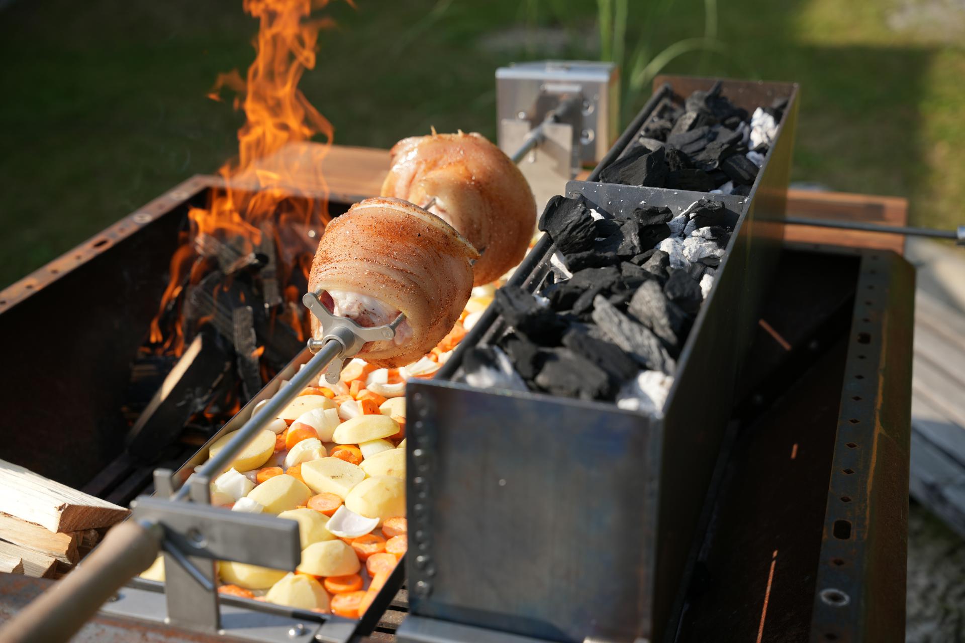 PROFI Drehspieß nach Maß Grillspieß Vierkant Aufnahme Edelstahl Drehantrieb Rotisserie