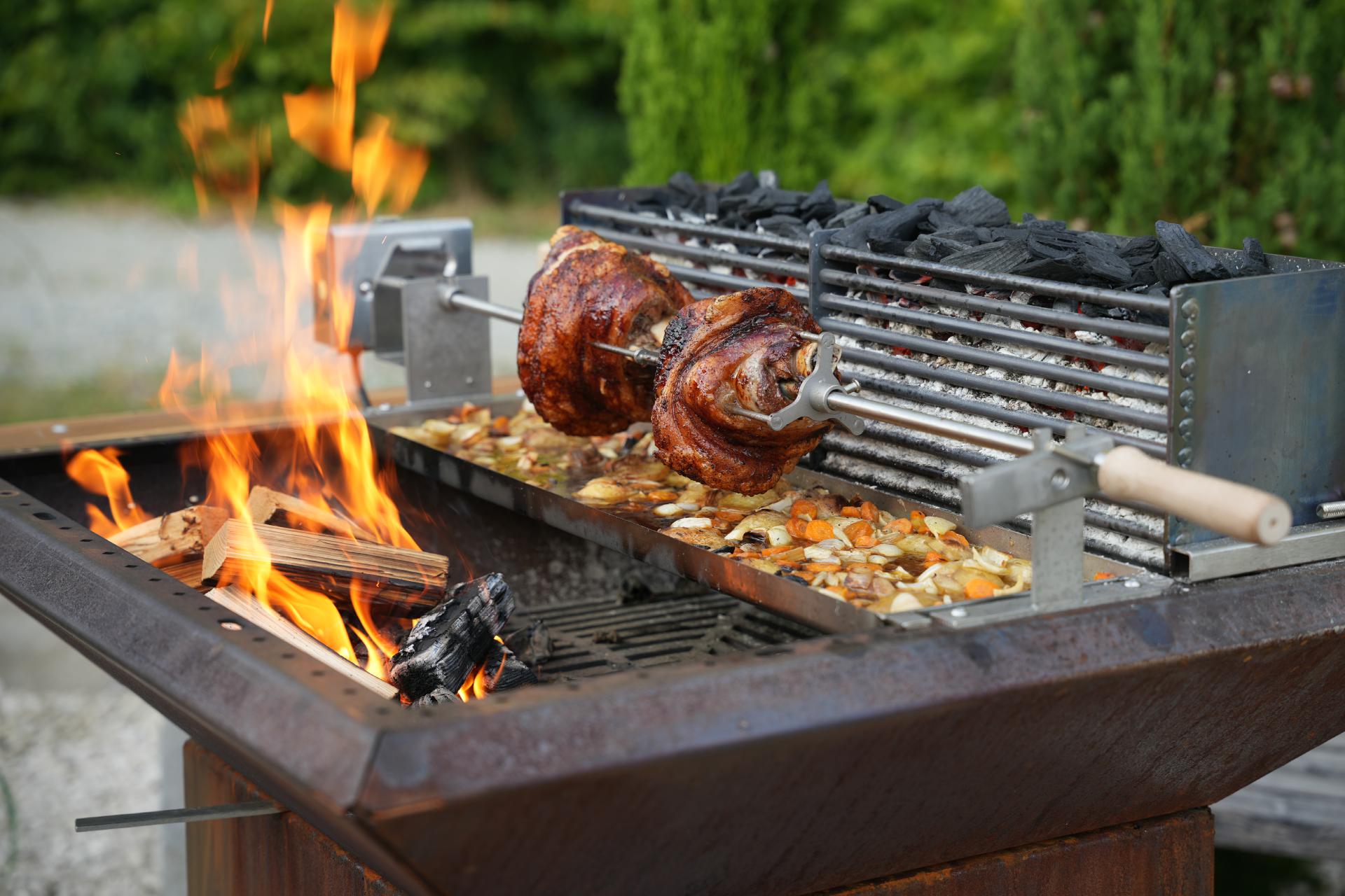 PROFI Drehspieß nach Maß Grillspieß Vierkant Aufnahme Edelstahl Drehantrieb Rotisserie