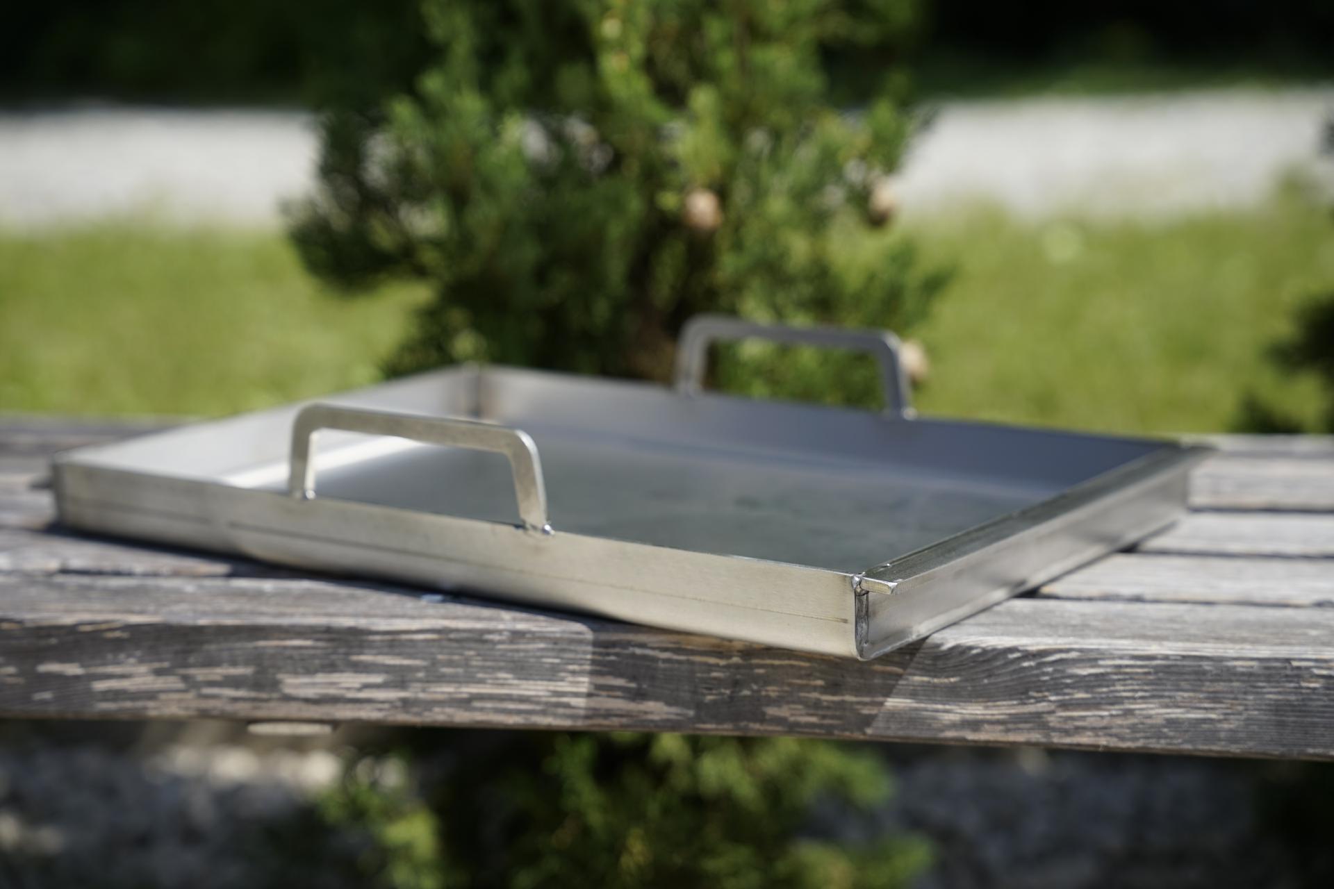 EINHÄNGEPLANCHA 6 mm nach Maß Breite 300 mm Edelstahl Grillpfanne Einhänge-Plancha