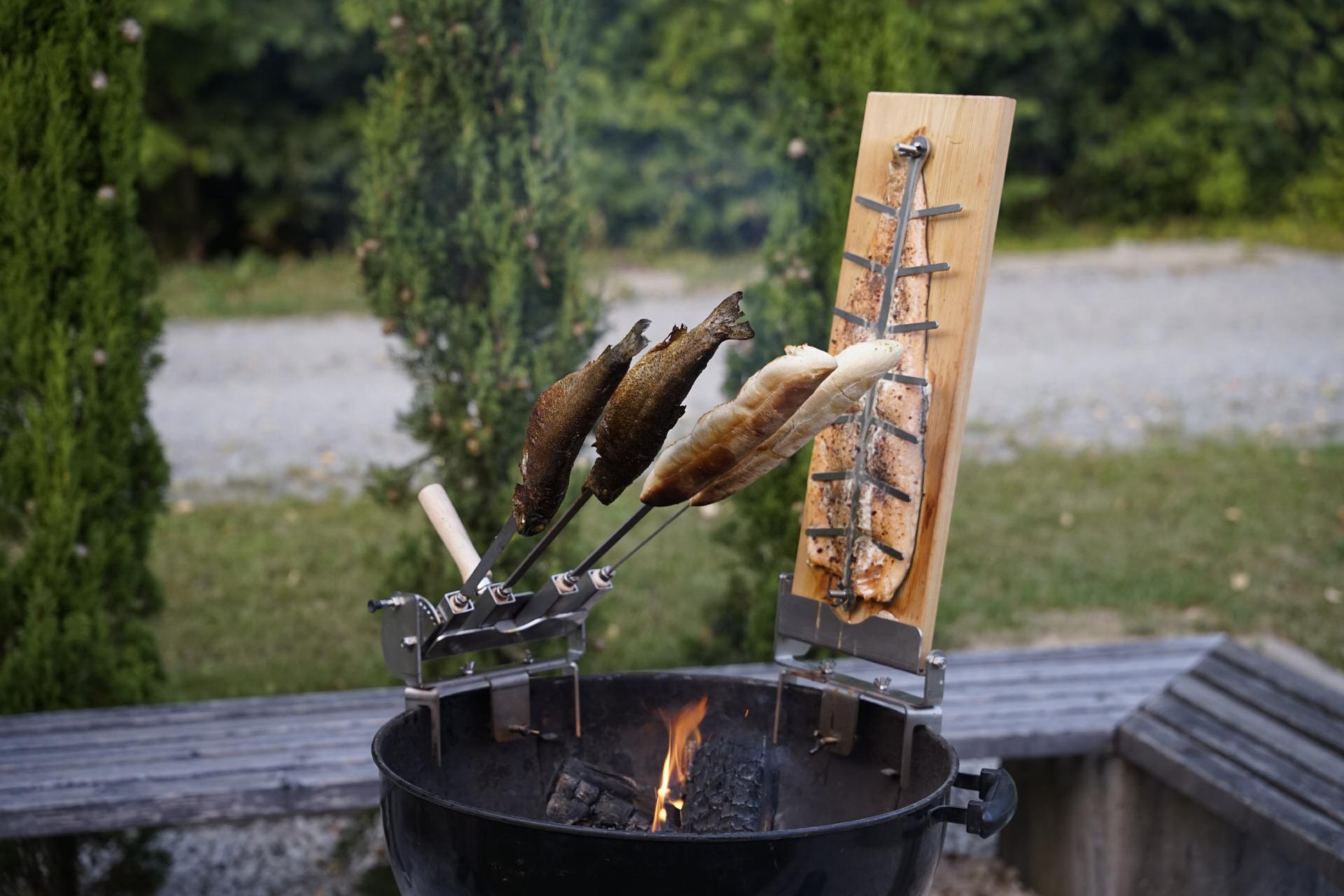 Steckerlfischhalter Spießhalter mit Rastverstellung Set