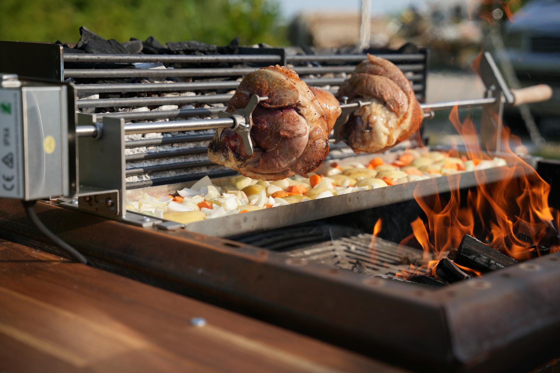 PROFI Drehspieß nach Maß Grillspieß Vierkant Aufnahme Edelstahl Drehantrieb Rotisserie
