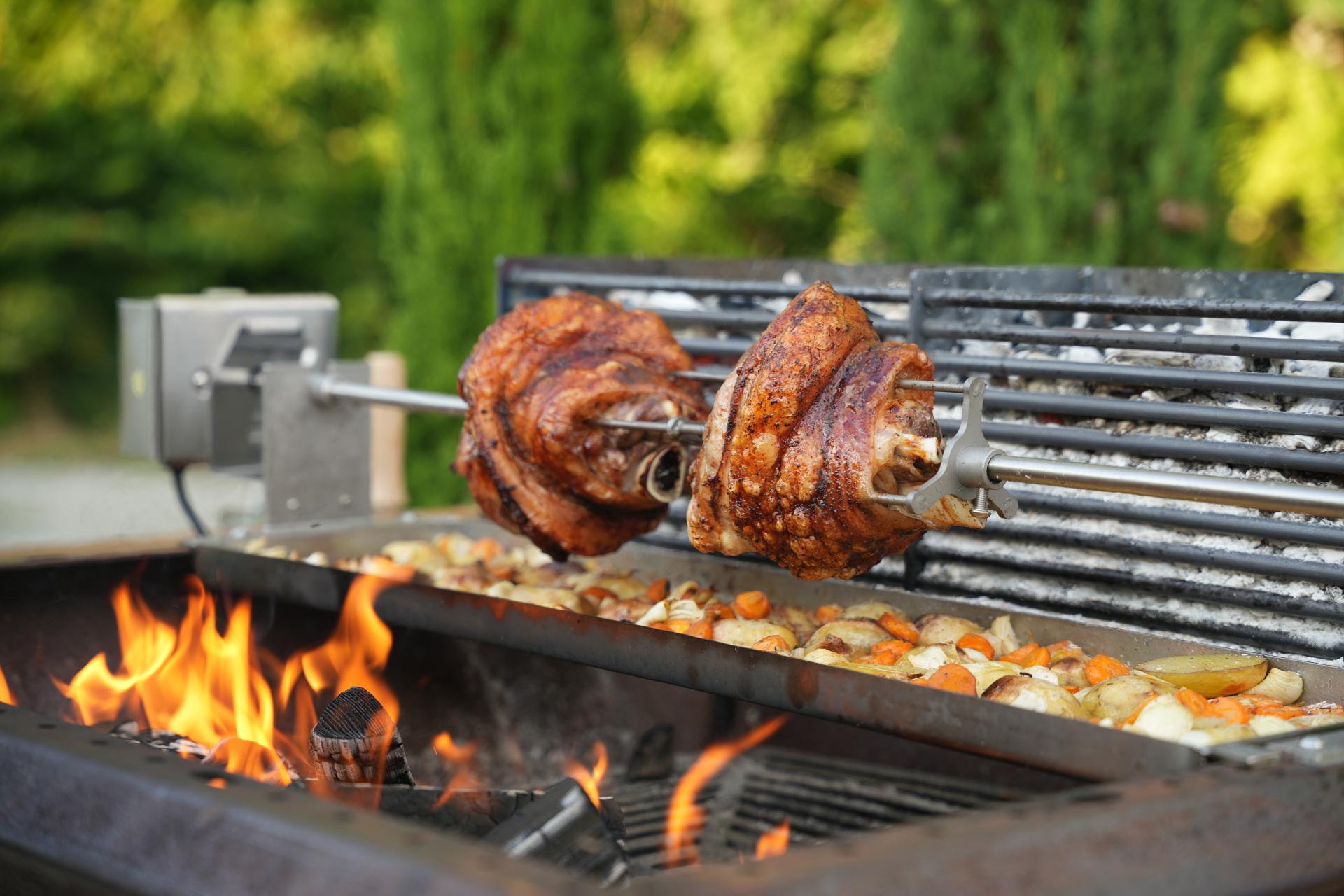 PROFI Drehspieß nach Maß Grillspieß Vierkant Aufnahme Edelstahl Drehantrieb Rotisserie
