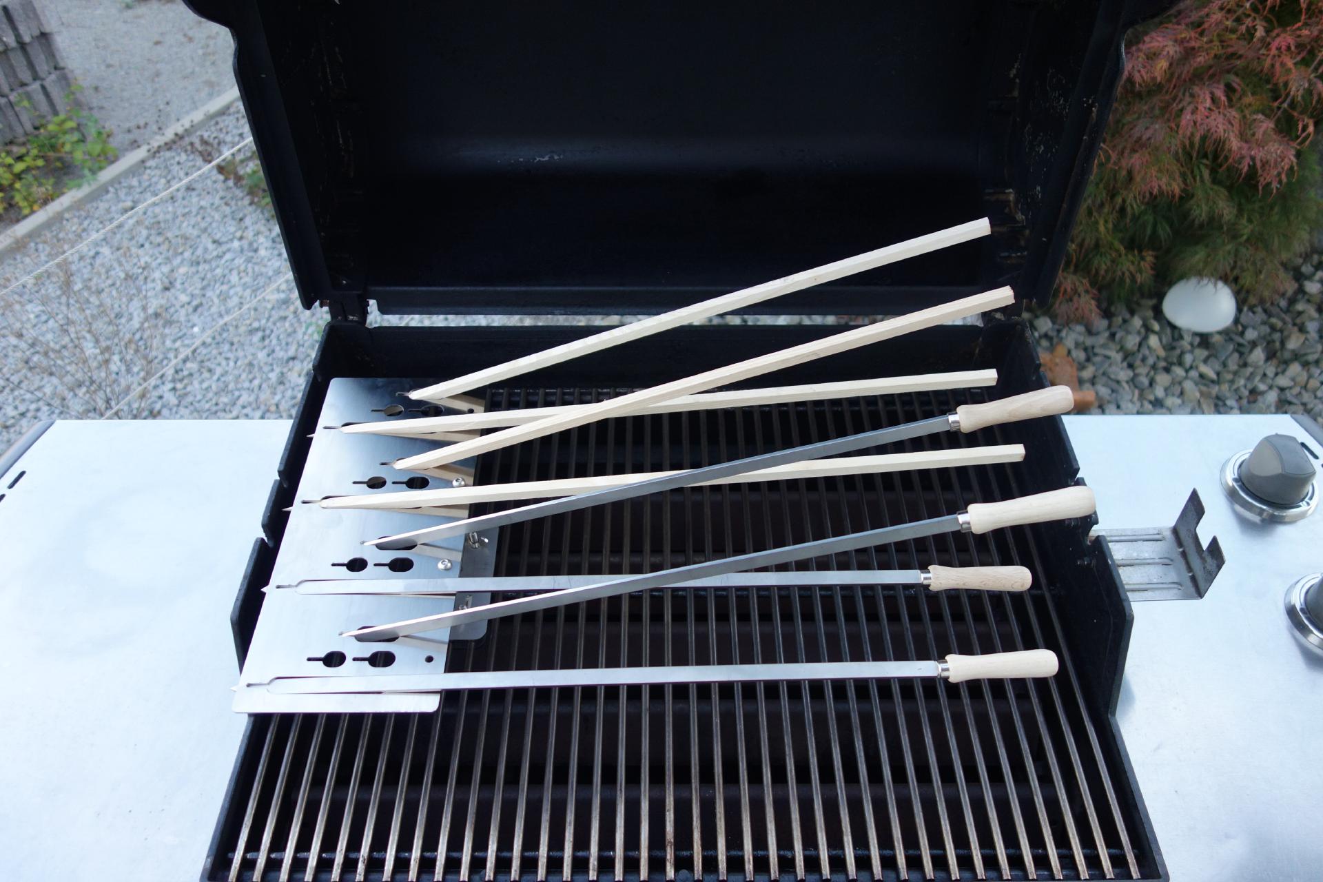 Edelstahlspieße 12x680 mm mit 90 mm Holzgriff Steckerlfisch Spieße Grillspieß Edelstahl